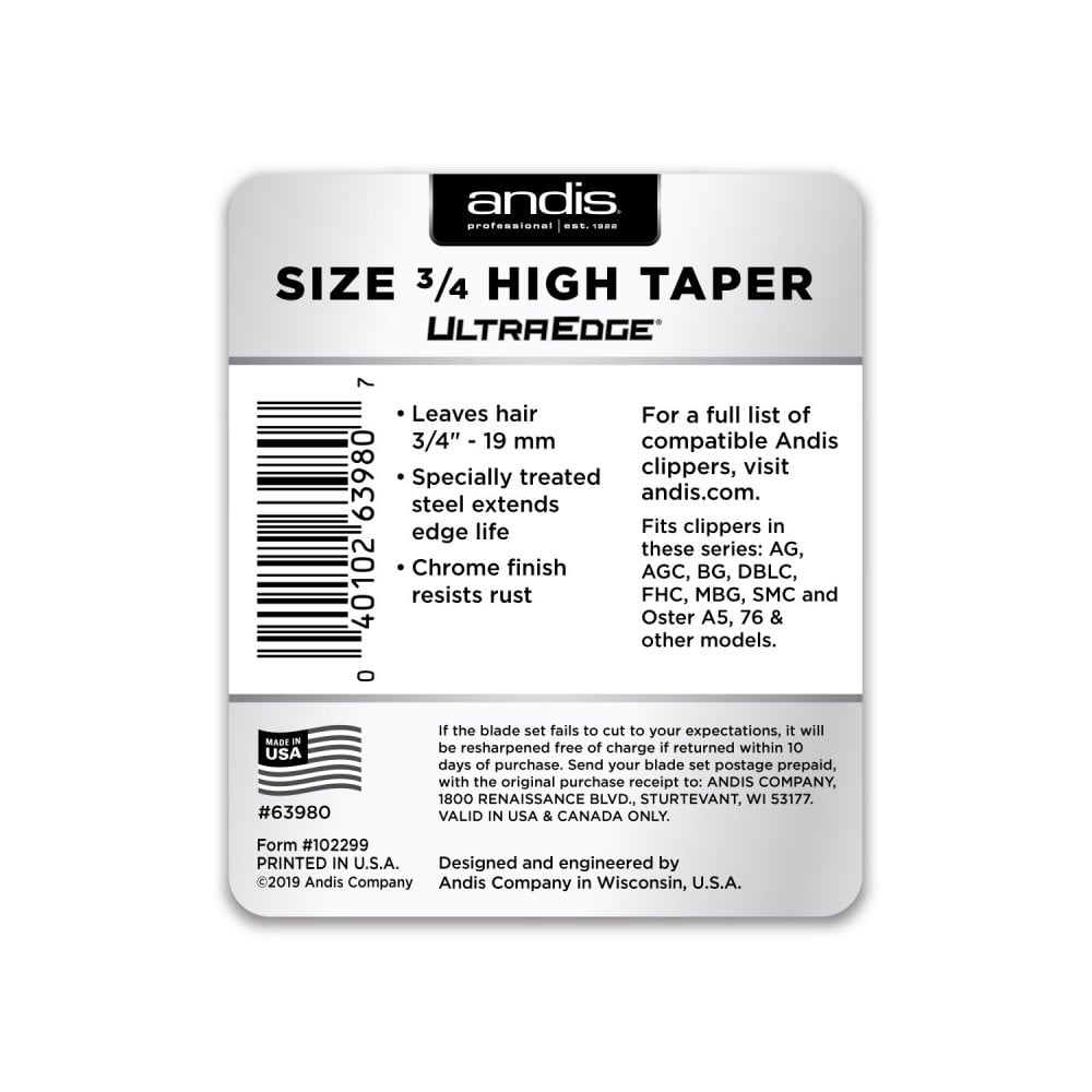 Andis #3/4 High Taper UltraEdge Detachable Blade