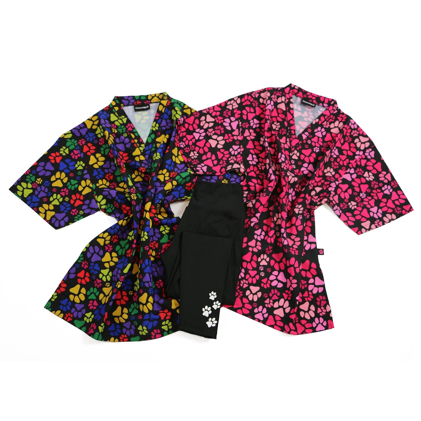 Groomers V-Neck Tunic Pink Paw Print