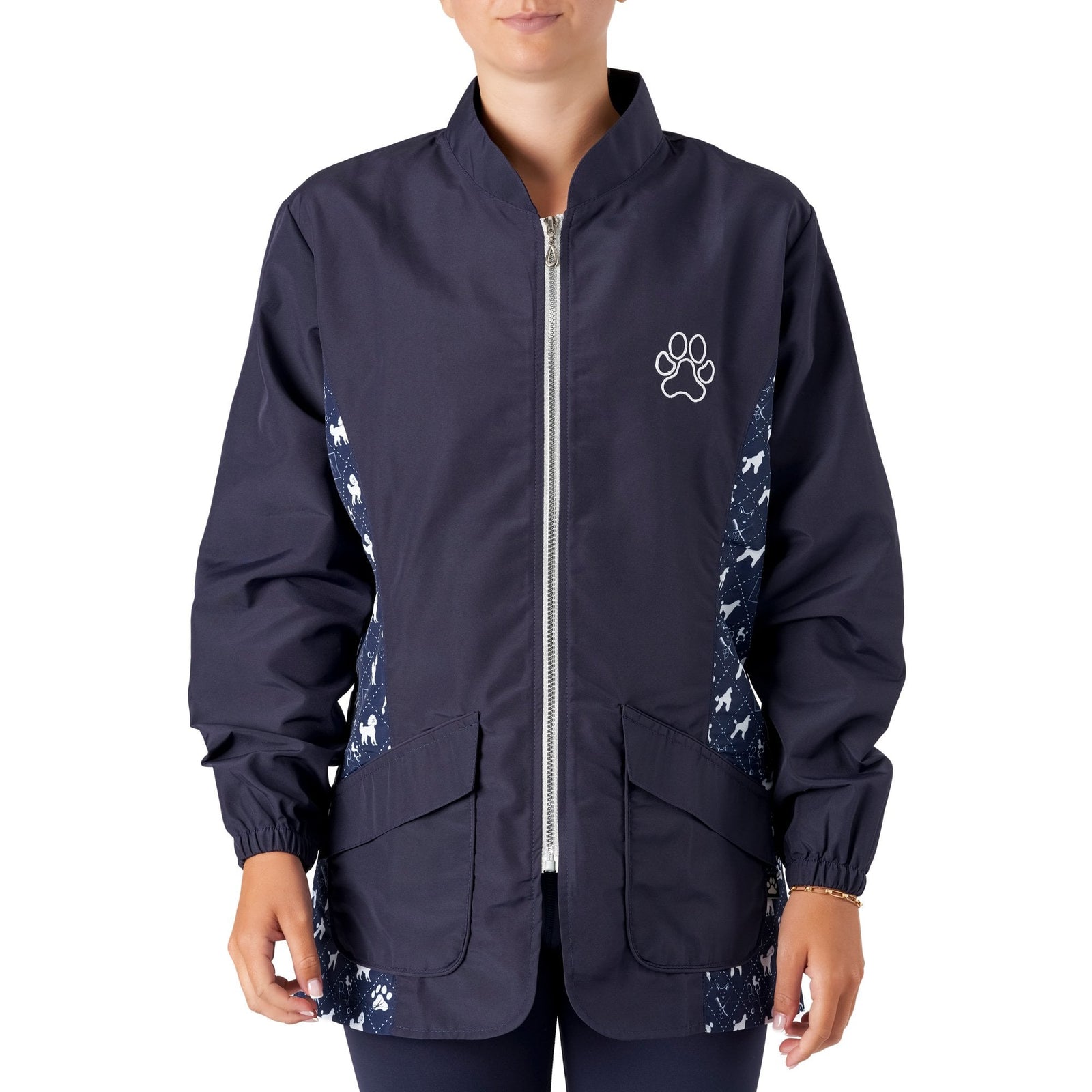 Groomers Penny Poodle Long Sleeve Mandarin Collar Tunic Navy/Bling