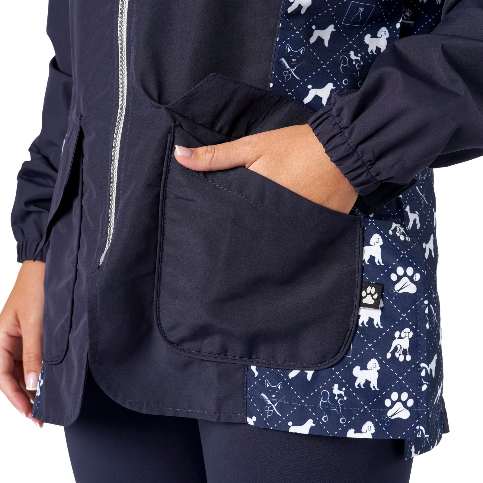 Groomers Penny Poodle Long Sleeve Mandarin Collar Tunic Navy/Bling