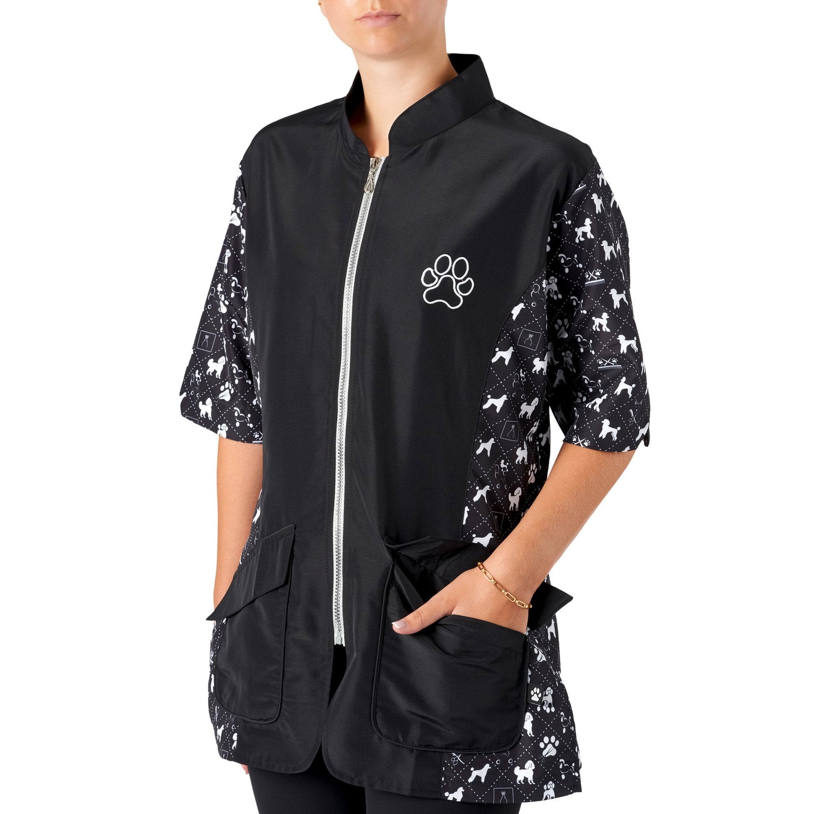Groomers Penny Poodle Mandarin Collar Tunic Black/Bling