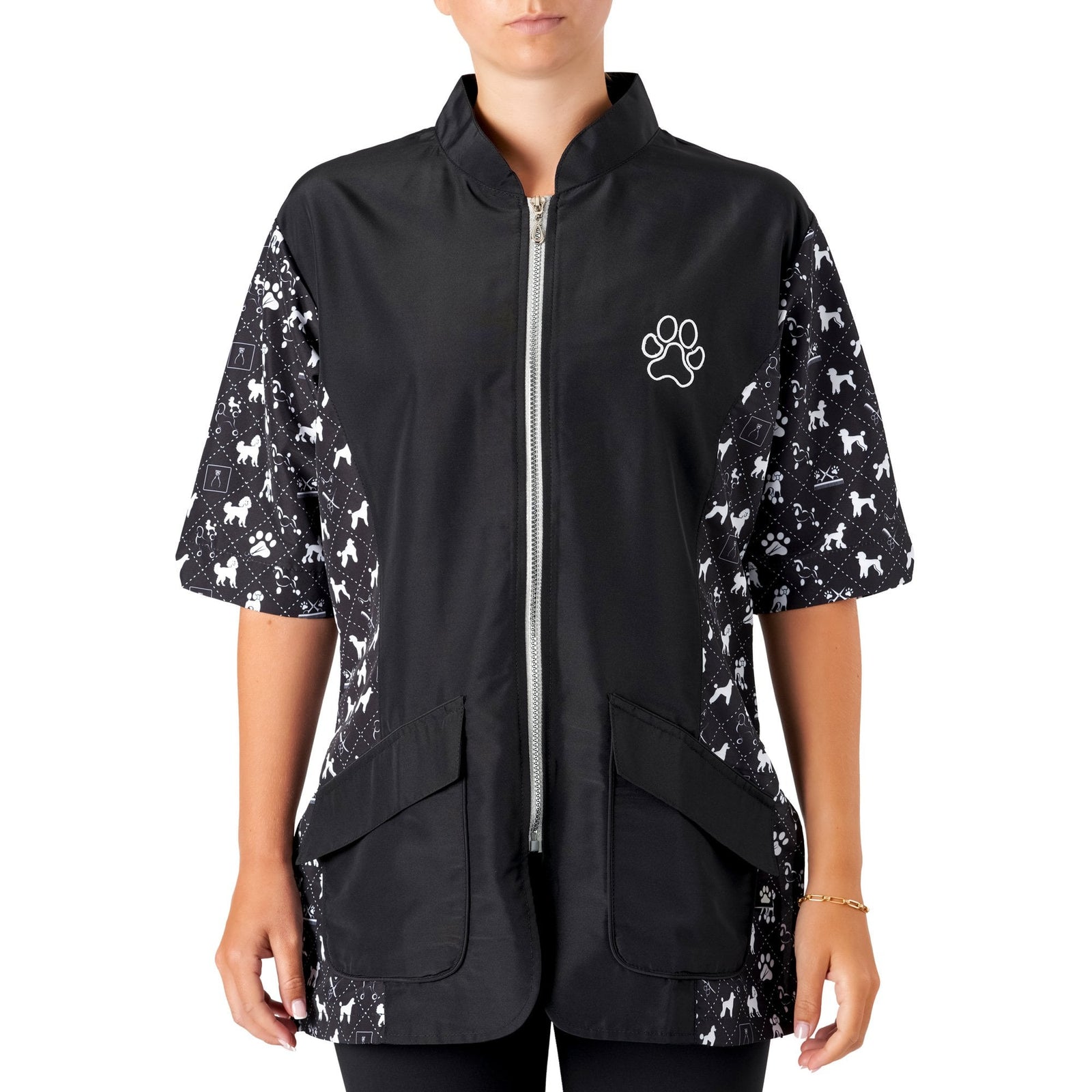 Groomers Penny Poodle Mandarin Collar Tunic Black/Bling
