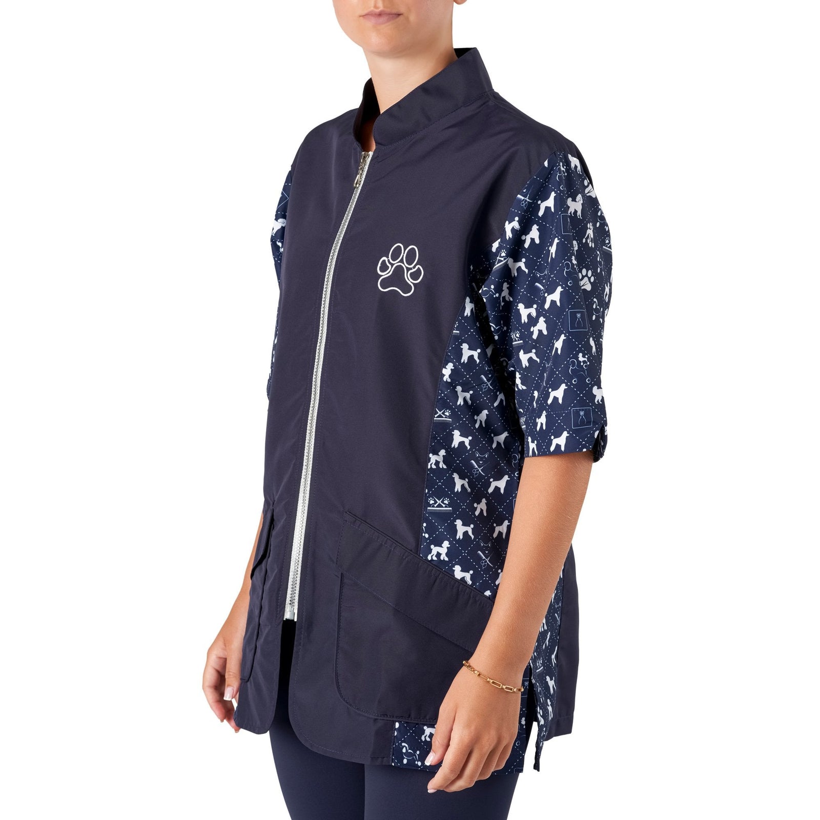 Groomers Penny Poodle Mandarin Collar Tunic Navy/Bling