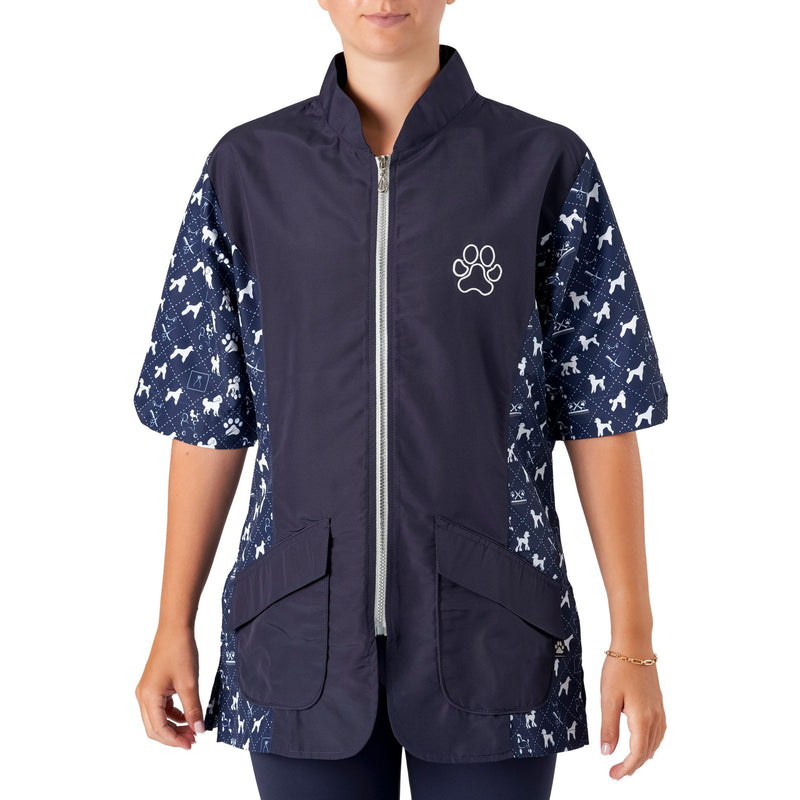 Groomers Penny Poodle Mandarin Collar Tunic Navy/Bling