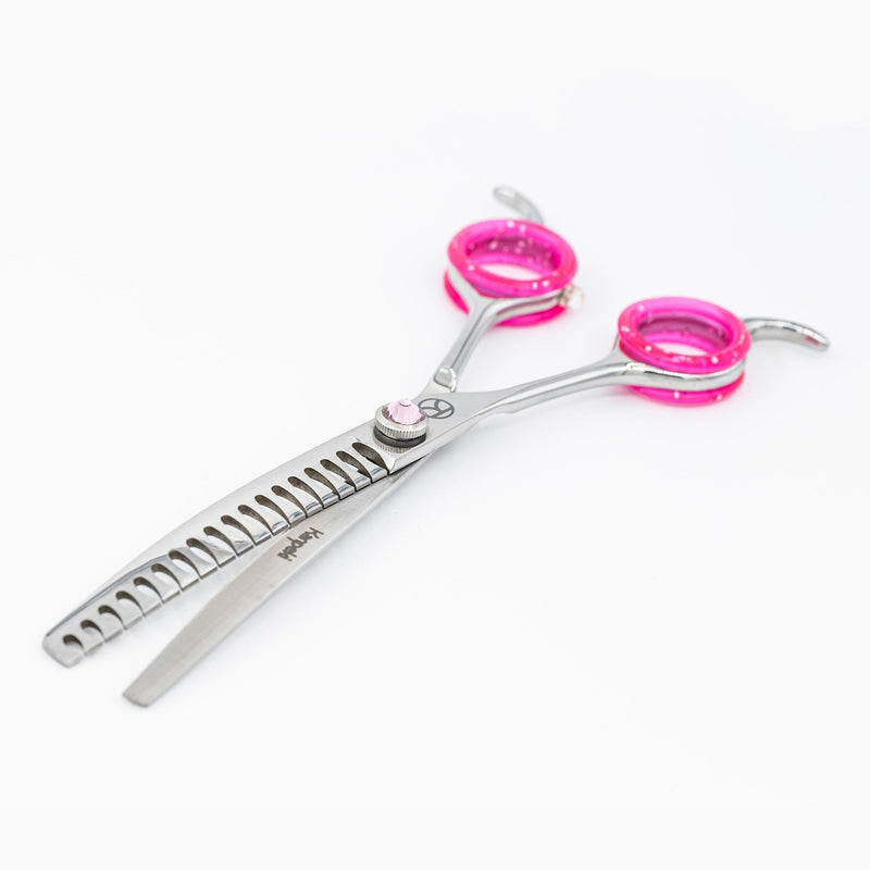 Kanpeki Curved Pink 6.5" Left-Handed 18T Chunker Scissors