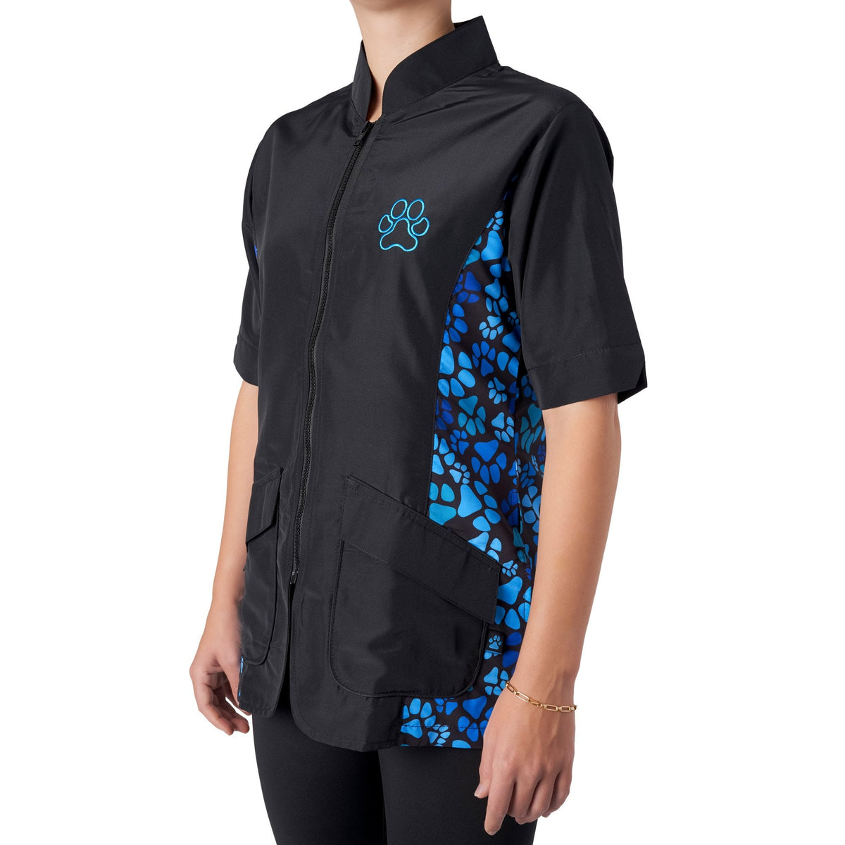Mandarin Collar Tunic Black Blue Paw