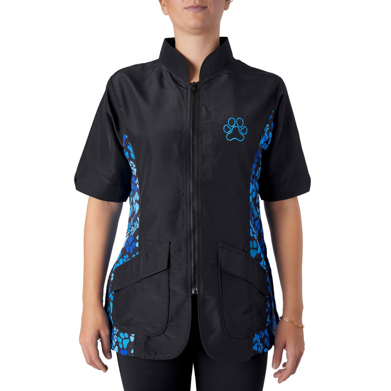 Groomers Mandarin Collar Tunic Black/Blue Paw