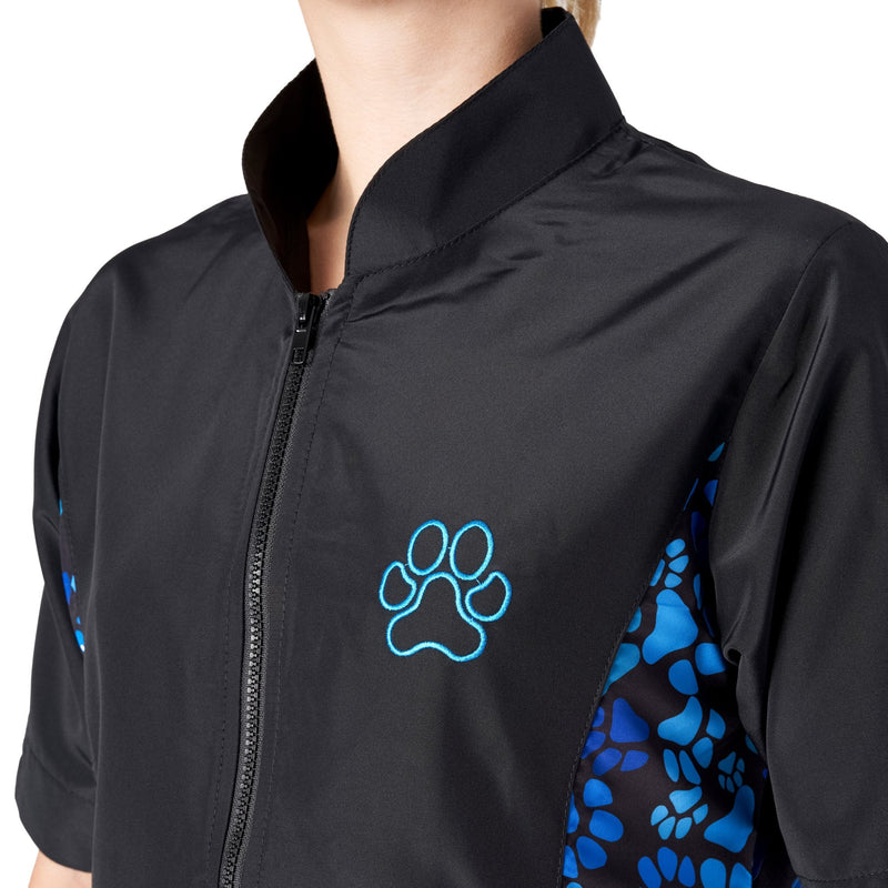Groomers Mandarin Collar Tunic Black/Blue Paw