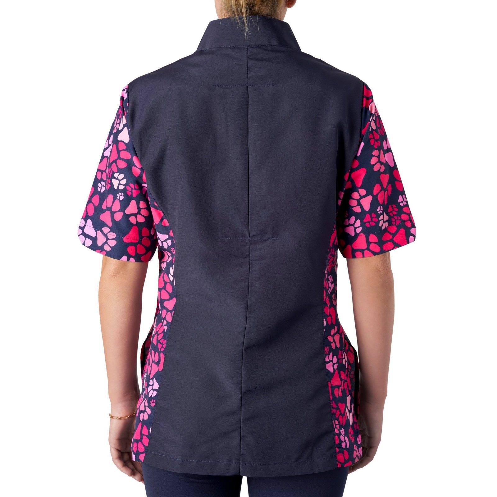 Groomers Mandarin Collar Tunic Navy/Pink Paw