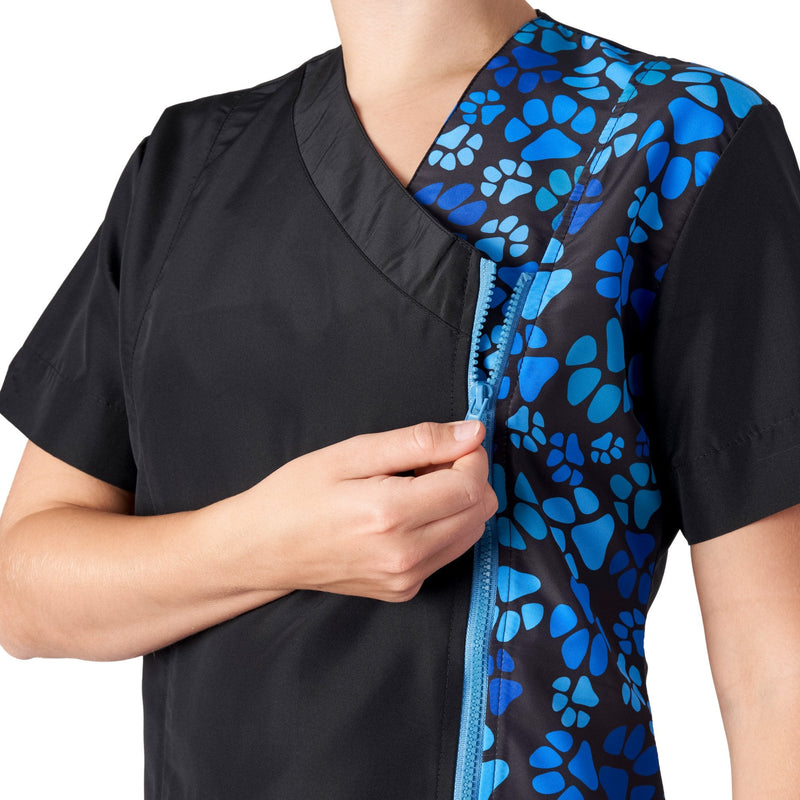 Groomers Kanji V-Neck Tunic Blue Paw Print