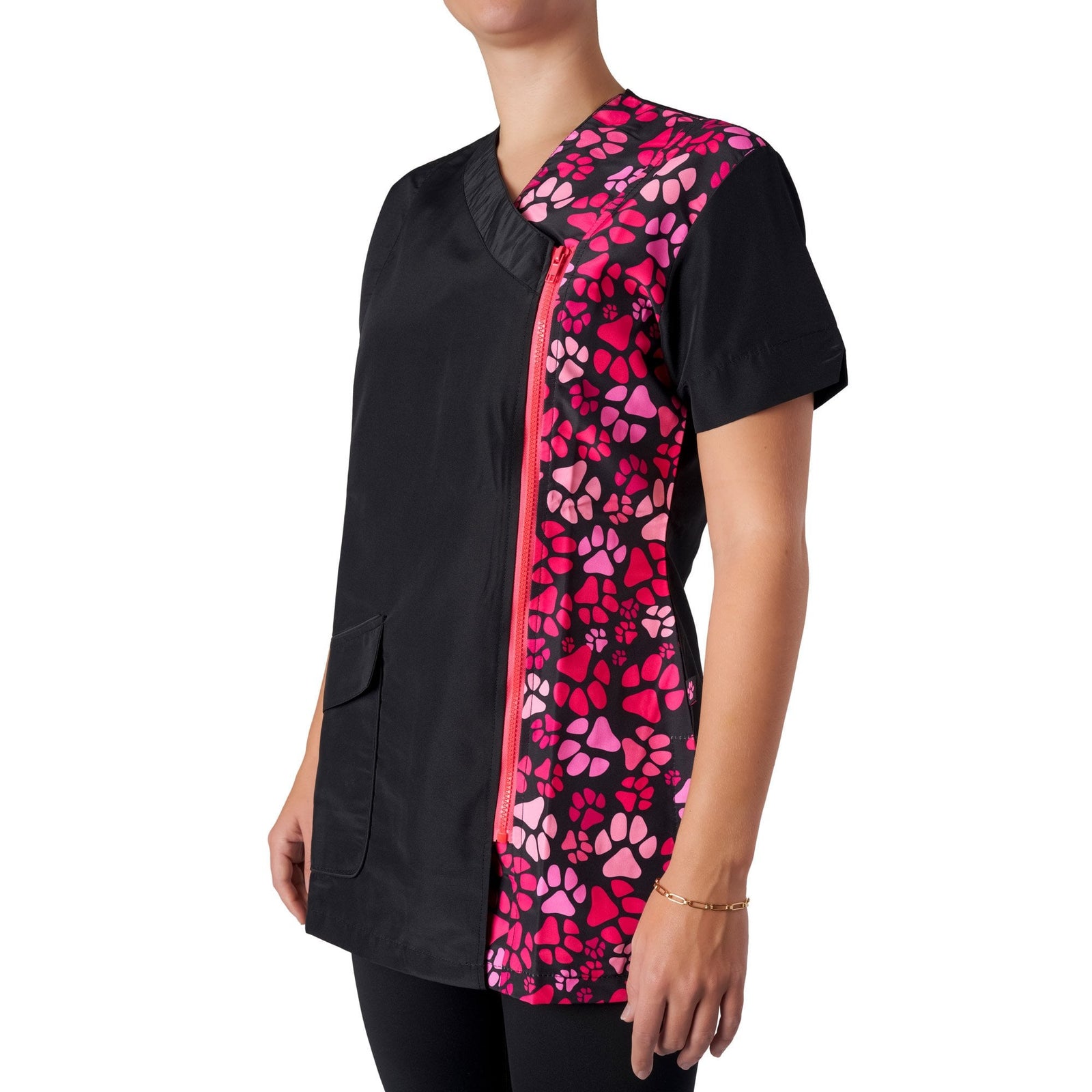 Groomers Kanji V-Neck Tunic Pink Paw Print