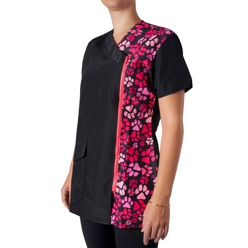 Groomers Kanji V-Neck Tunic Pink Paw Print