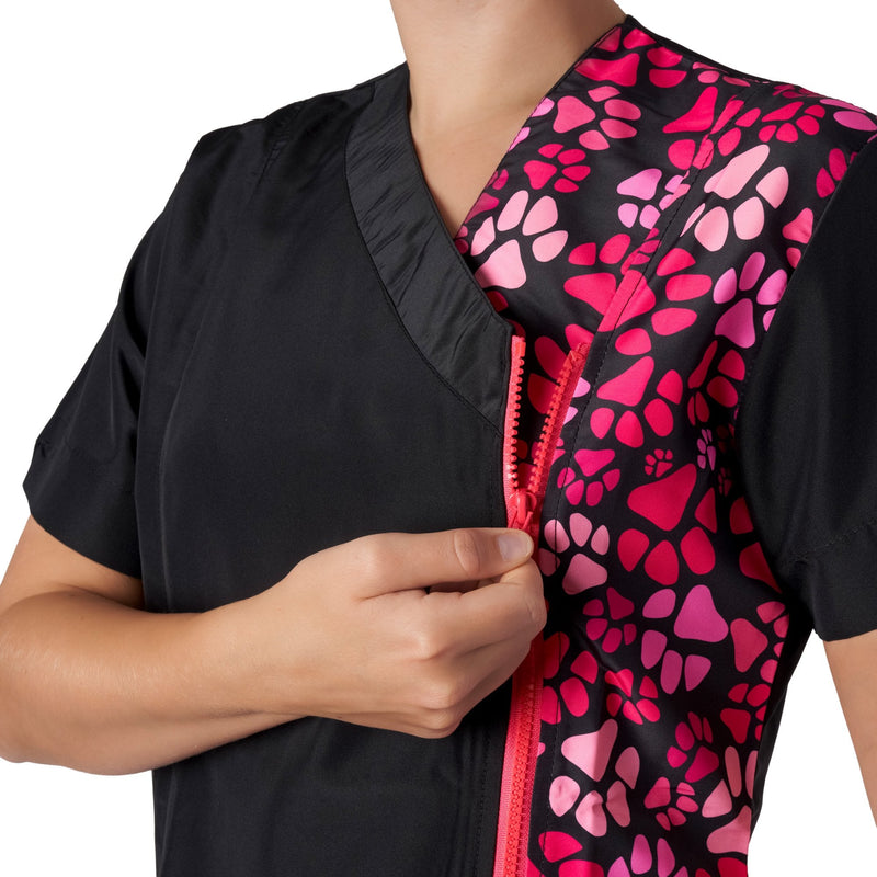 Groomers Kanji V-Neck Tunic Pink Paw Print