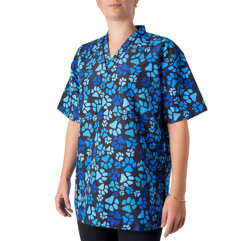 Groomers V-Neck Tunic Blue Paw Print