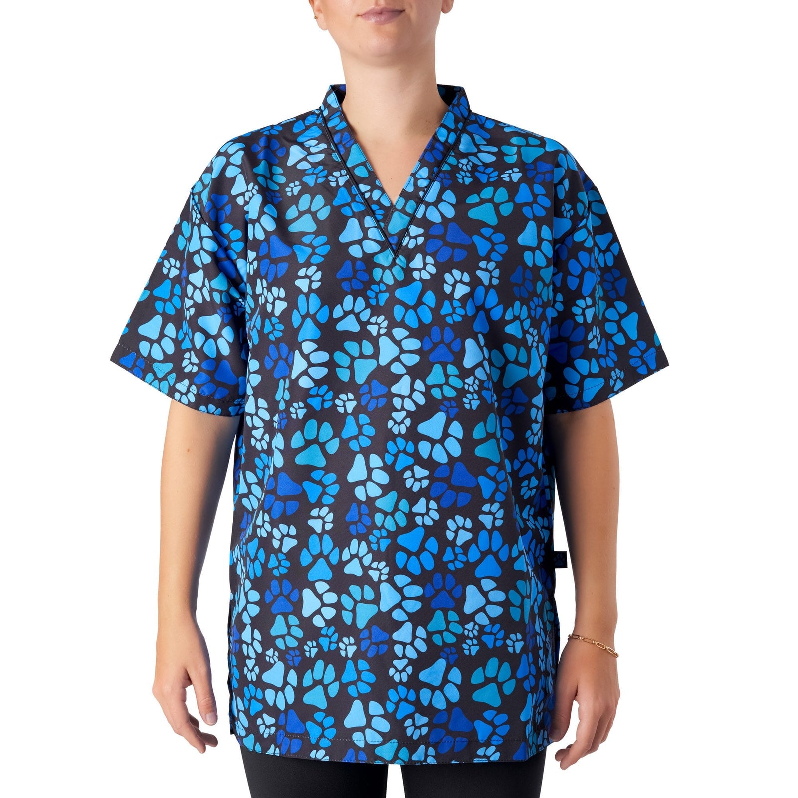 Groomers V-Neck Tunic Blue Paw Print