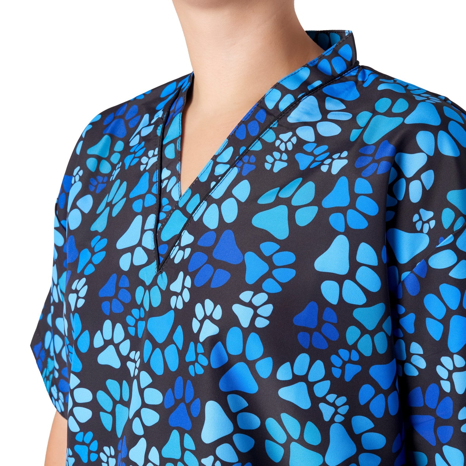 Groomers V-Neck Tunic Blue Paw Print