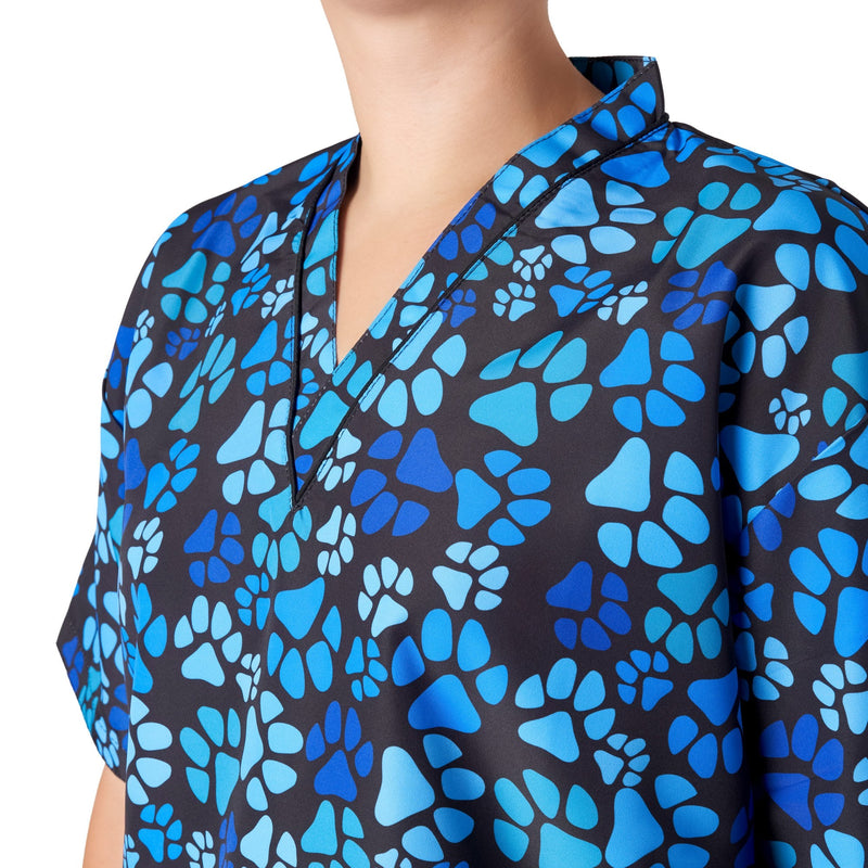 Groomers V-Neck Tunic Blue Paw Print