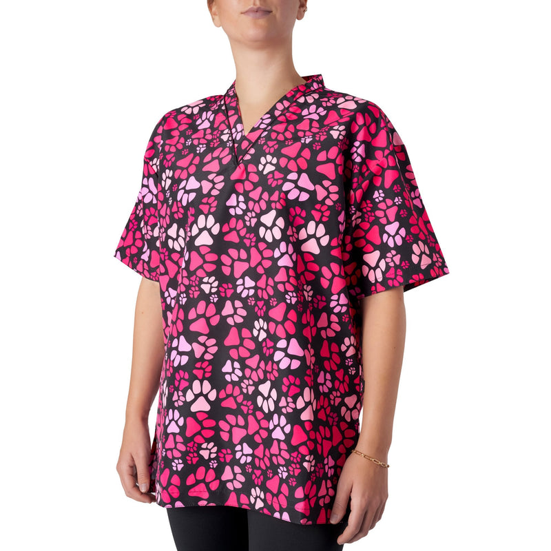 Groomers V-Neck Tunic Pink Paw Print