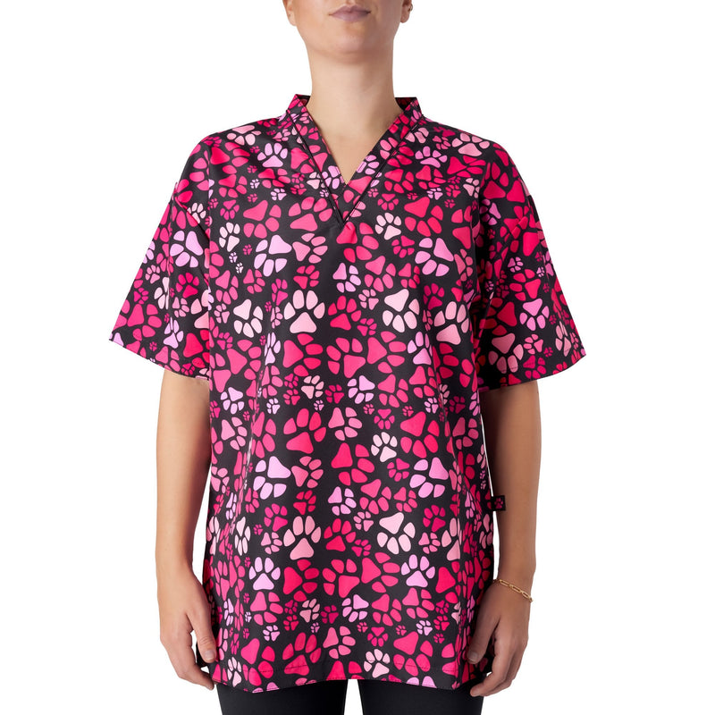 Groomers V-Neck Tunic Pink Paw Print