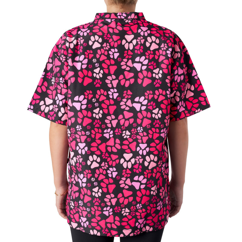 Groomers V-Neck Tunic Pink Paw Print