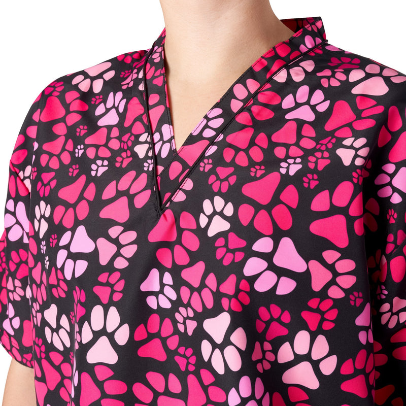 Groomers V-Neck Tunic Pink Paw Print