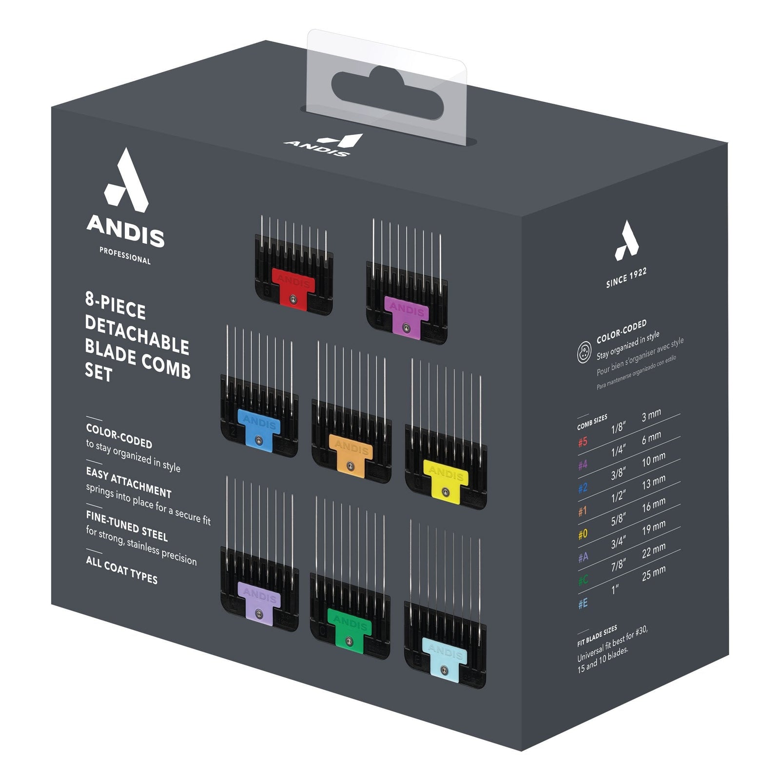 Andis Universal Stainless Steel Attachment Combs - 8 Piece Set