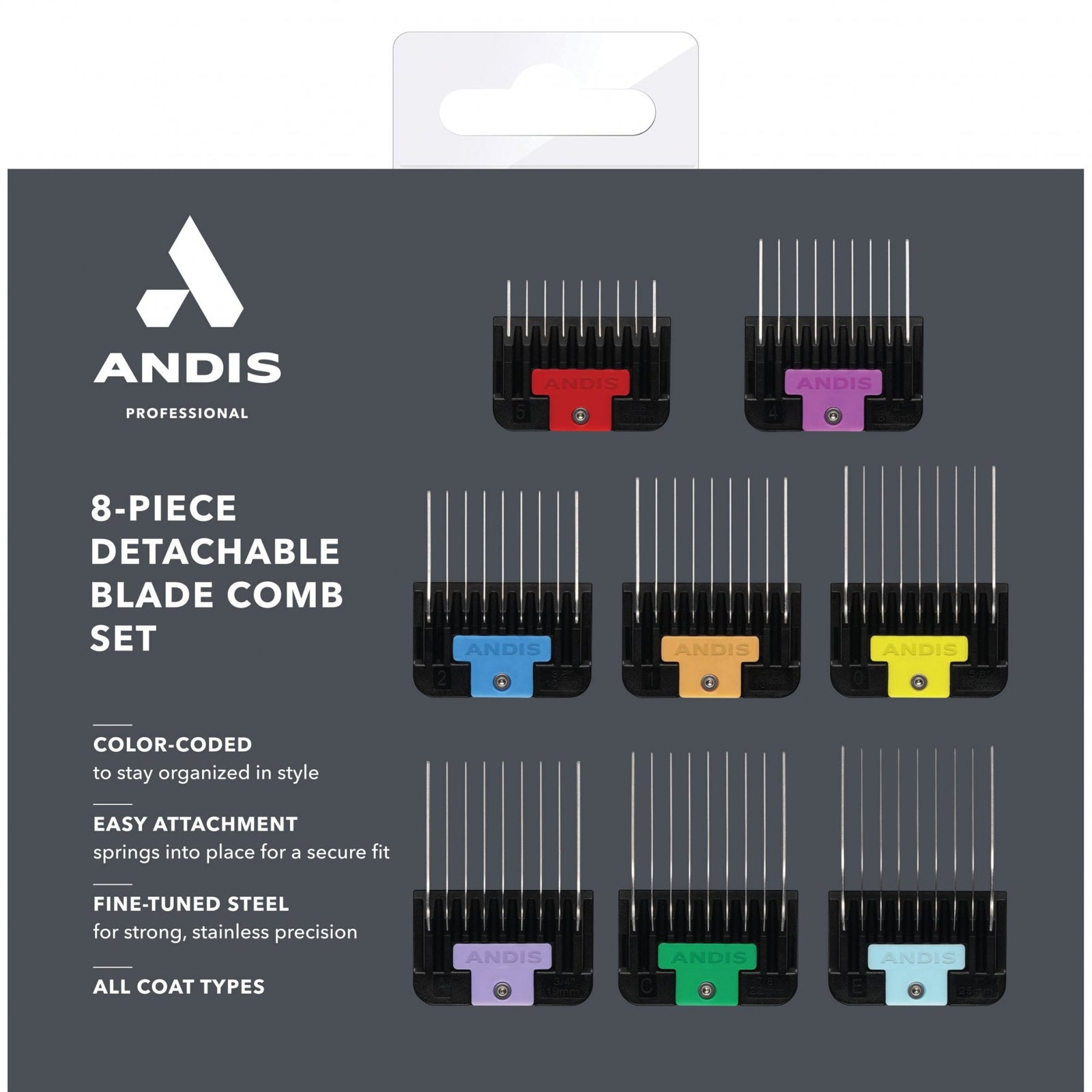 Andis Universal Stainless Steel Attachment Combs - 8 Piece Set