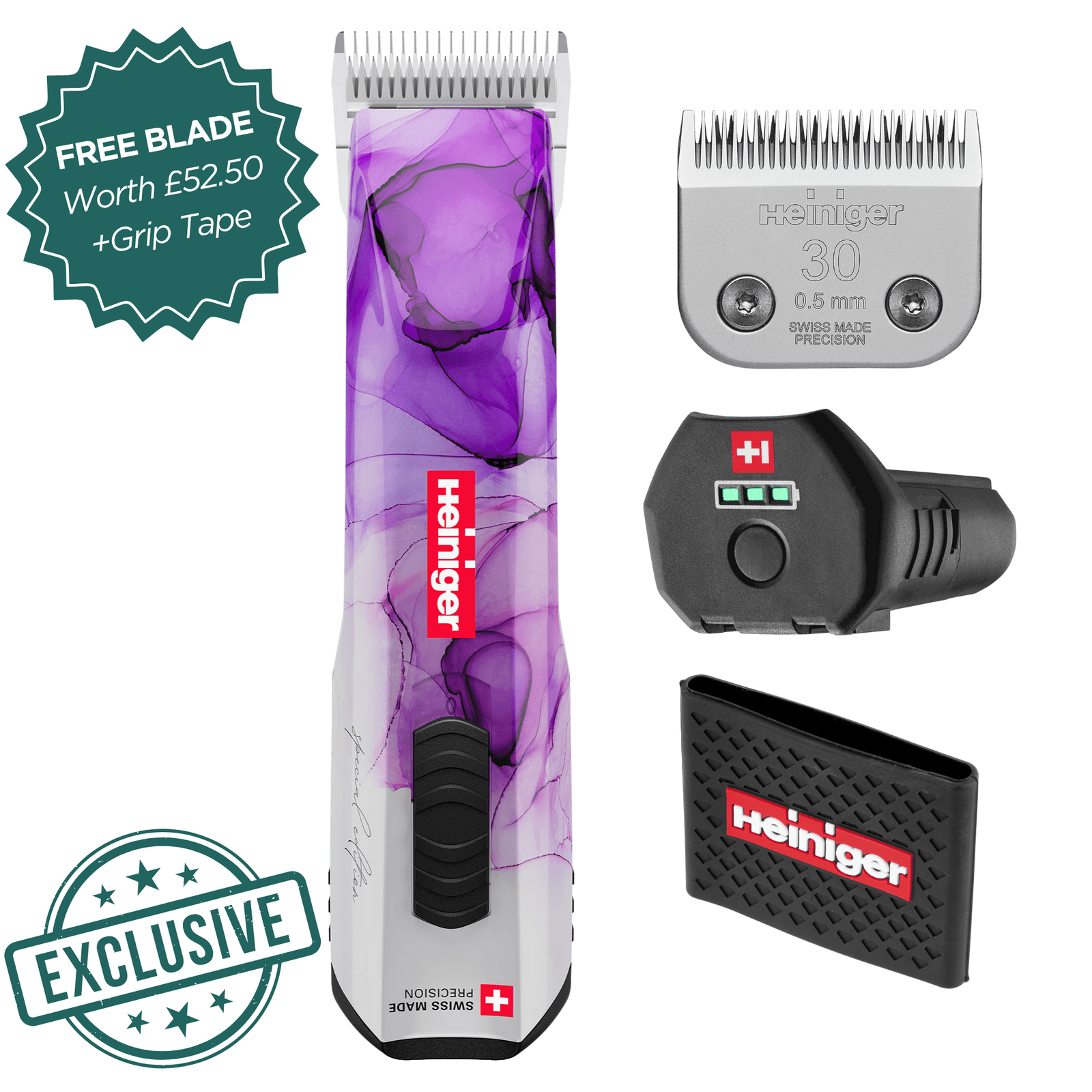 Exclusive Heiniger Opal Special Edition Clipper - One Battery - Extra Blade - Grip Tape